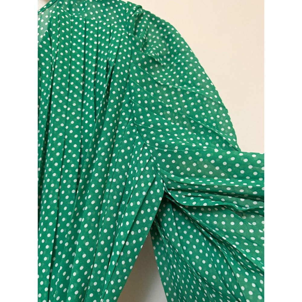 Endless Rose Green Polka Dot Pleated Long Sleeve Wide Leg Romper with Tie Waist - Picture 12 of 16